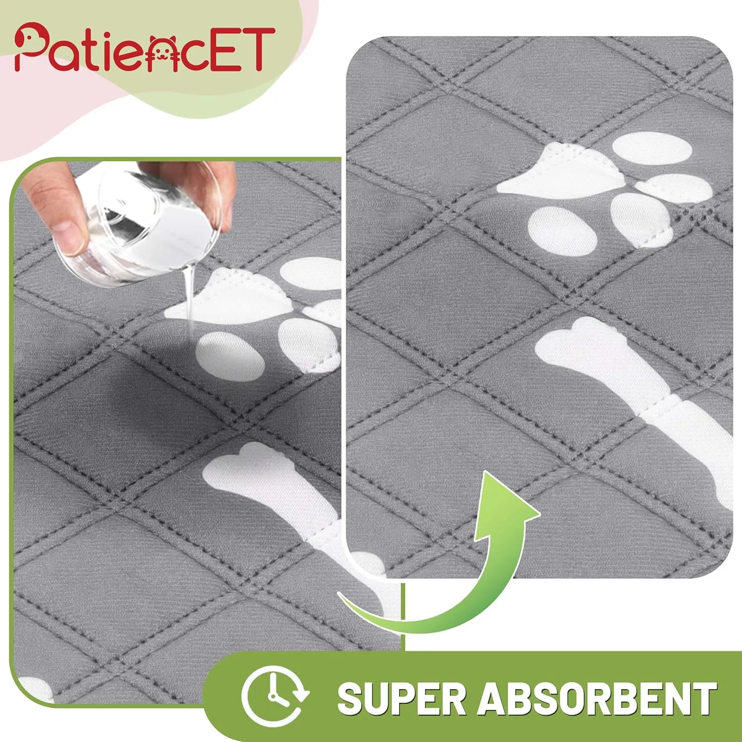 PatiencET Washable Pee Pads for Dogs, 24'' x 36" Reusable Puppy Pads with Super Absorbent, 2 Pack Puppy Potty Pads with Waterproof Bottom for Pet Training, Housebreaking and Incontinence