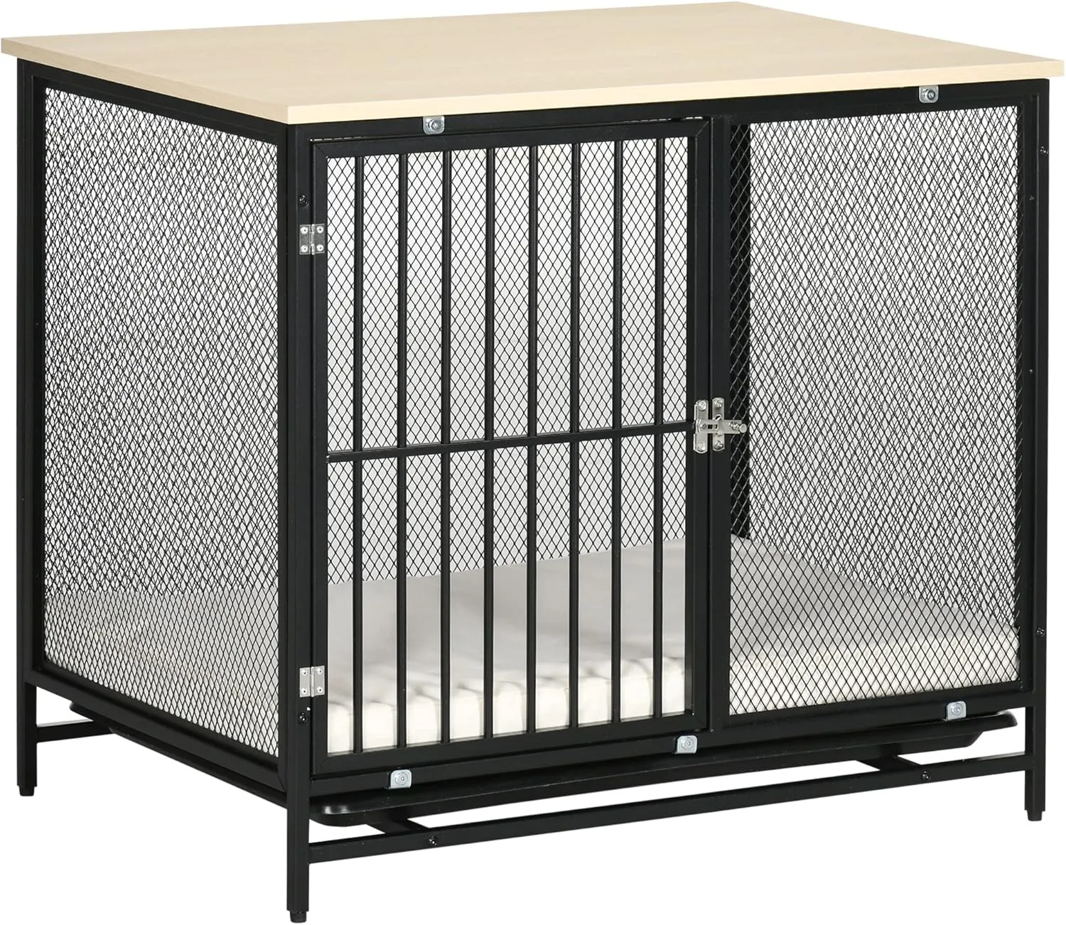 PawHut Anti-Chew Medium Dog Crate Furniture with Soft Thick Cushion, Small Dog Crate End Table with Removable Tray, Indoor Pet Crate for Small Dogs Indoor Use