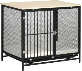 PawHut Anti-Chew Medium Dog Crate Furniture with Soft Thick Cushion, Small Dog Crate End Table with Removable Tray, Indoor Pet Crate for Small Dogs Indoor Use
