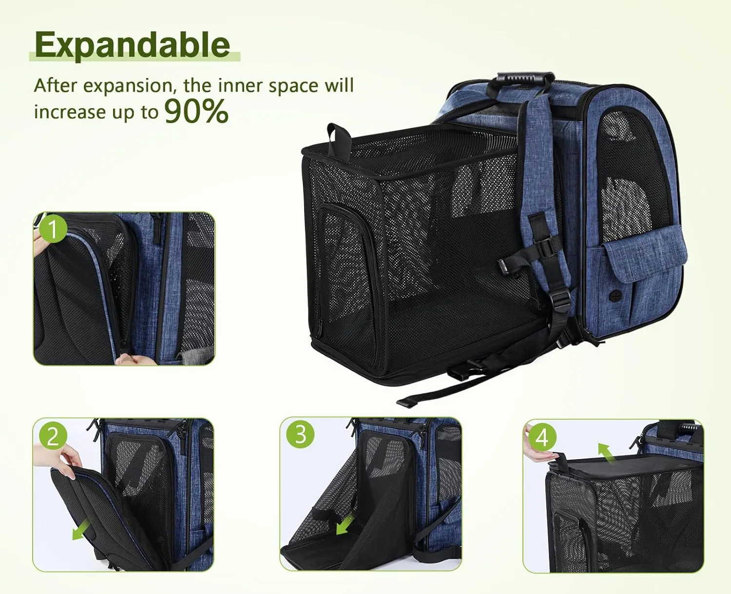 Pecute Pet Carrier Backpack, Large Cat Carrier Backpack, Expandable Cat Backpack with Breathable Mesh for Medium Large Cats, and Small Dogs, Dog Backpack Carrier for Travel Hiking Blue