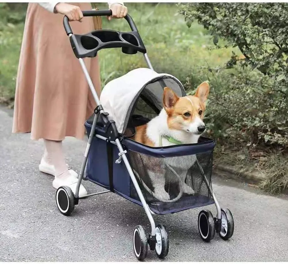 Pet Stroller 4 Wheels Collapsible Portable Cat Dog Strolling Cart Lightweight Ventilating Pet Travel Carrier Easy Fold No Assembly for Cats and Dogs (Black)