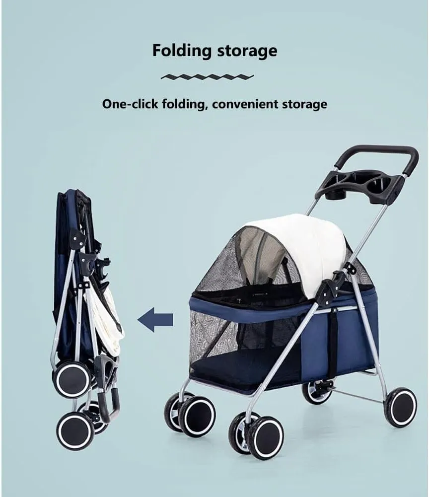 Pet Stroller 4 Wheels Collapsible Portable Cat Dog Strolling Cart Lightweight Ventilating Pet Travel Carrier Easy Fold No Assembly for Cats and Dogs (Black)