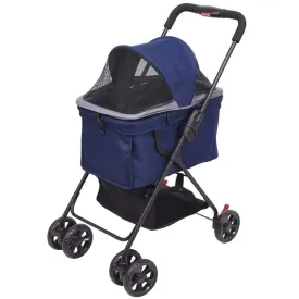 Pet Trolley Cart, Foldable Cat Dog Pram Buggy with Storage Basket, Front Swivel Wheels Quick Folding, Max Loading 15kg (Blue)