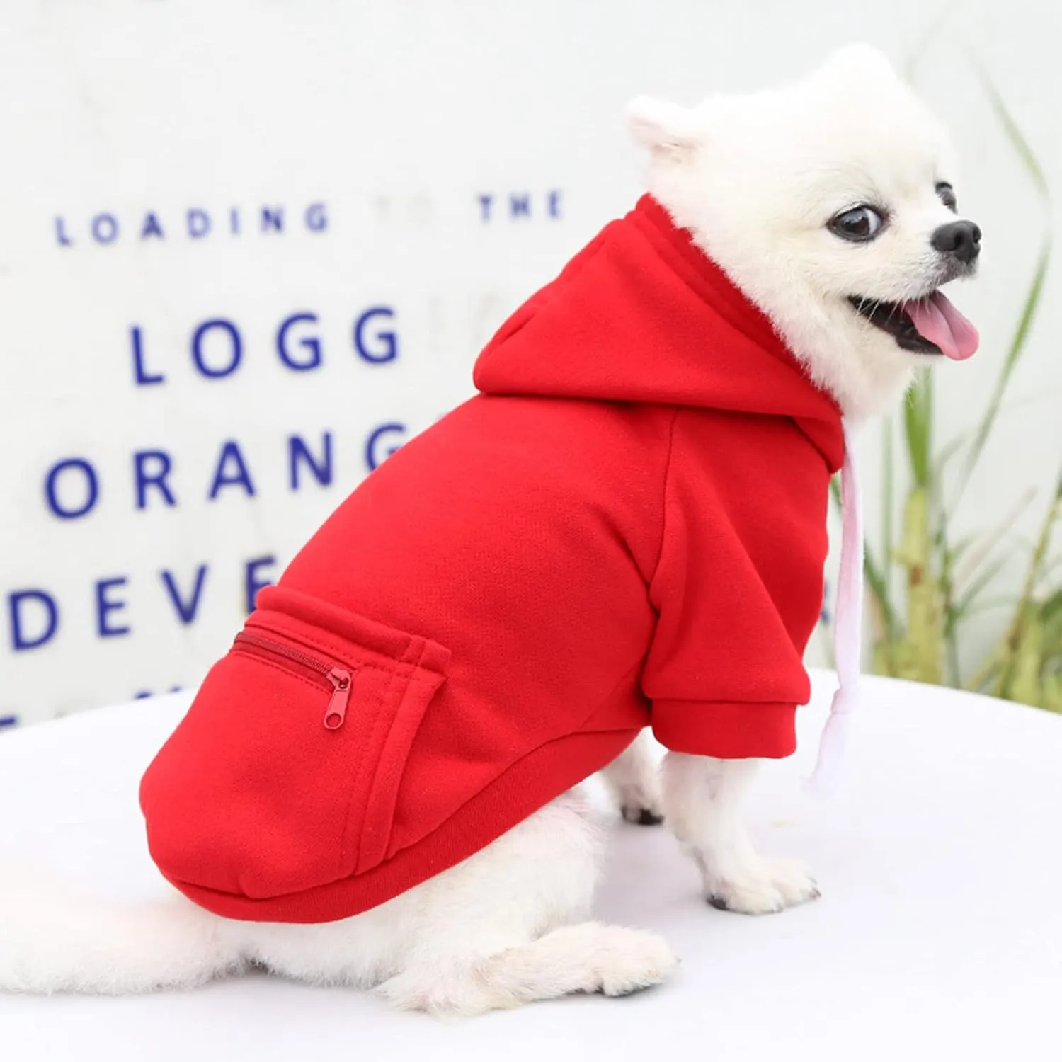 PETCARE Small Dog Sweater Hoodies Pet Red Hooded Soft Fleece Sweatshirts with Pocket Fall Winter Puppy Cat Sweaters Warm Clothes for Small Dogs Shih Tzu Yorkies French Bulldog Outfits Costume