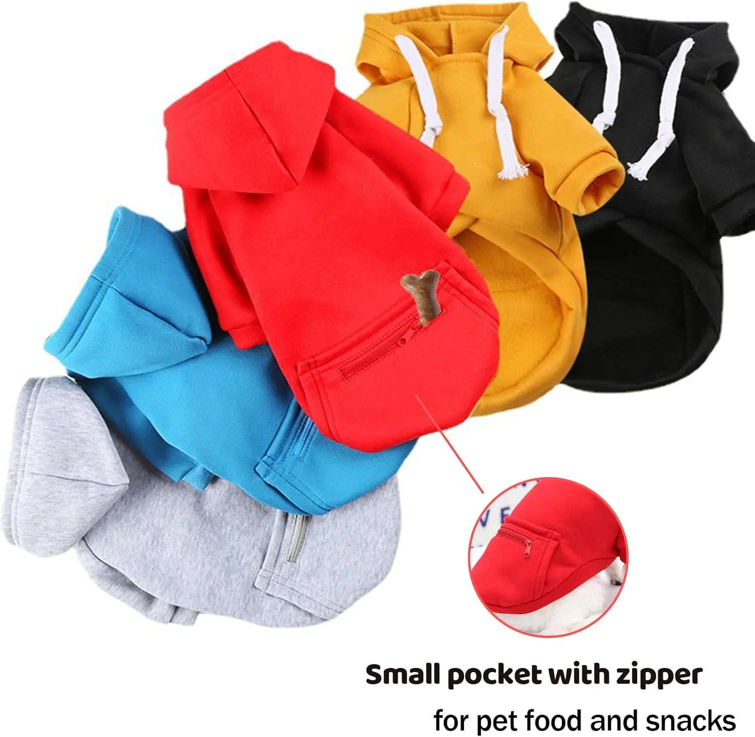 PETCARE Small Dog Sweater Hoodies Pet Red Hooded Soft Fleece Sweatshirts with Pocket Fall Winter Puppy Cat Sweaters Warm Clothes for Small Dogs Shih Tzu Yorkies French Bulldog Outfits Costume