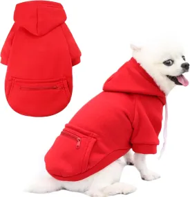 PETCARE Small Dog Sweater Hoodies Pet Red Hooded Soft Fleece Sweatshirts with Pocket Fall Winter Puppy Cat Sweaters Warm Clothes for Small Dogs Shih Tzu Yorkies French Bulldog Outfits Costume