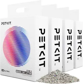 PETKIT Mixed Cat Litter Fast Clumping,Flushable,Ultra Absorbent, 100% Natural Ingredients Litter,Water Dissolvable,Really Dust-Free,Low Tracking Bentonite Tofu Litter ( 7.9 lb4 Bags)