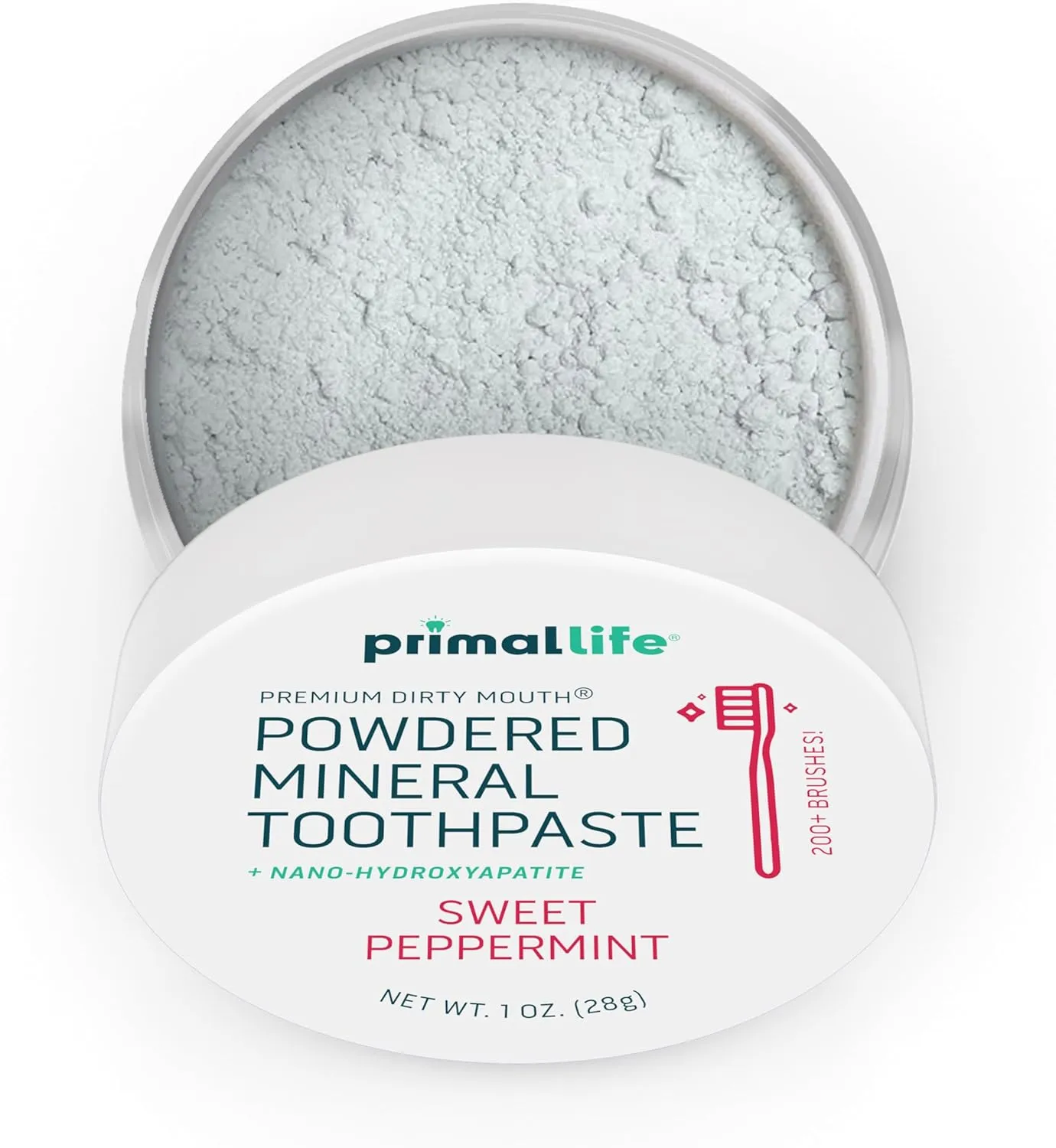 Primal Life Organics - Dirty Mouth Toothpowder, Tooth Cleaning Powder, Flavored Essential Oils with Natural Kaolin & Bentonite Clay, Good for 200  Brushings, Organic, Vegan (Sweet Peppermint, 1 oz)
