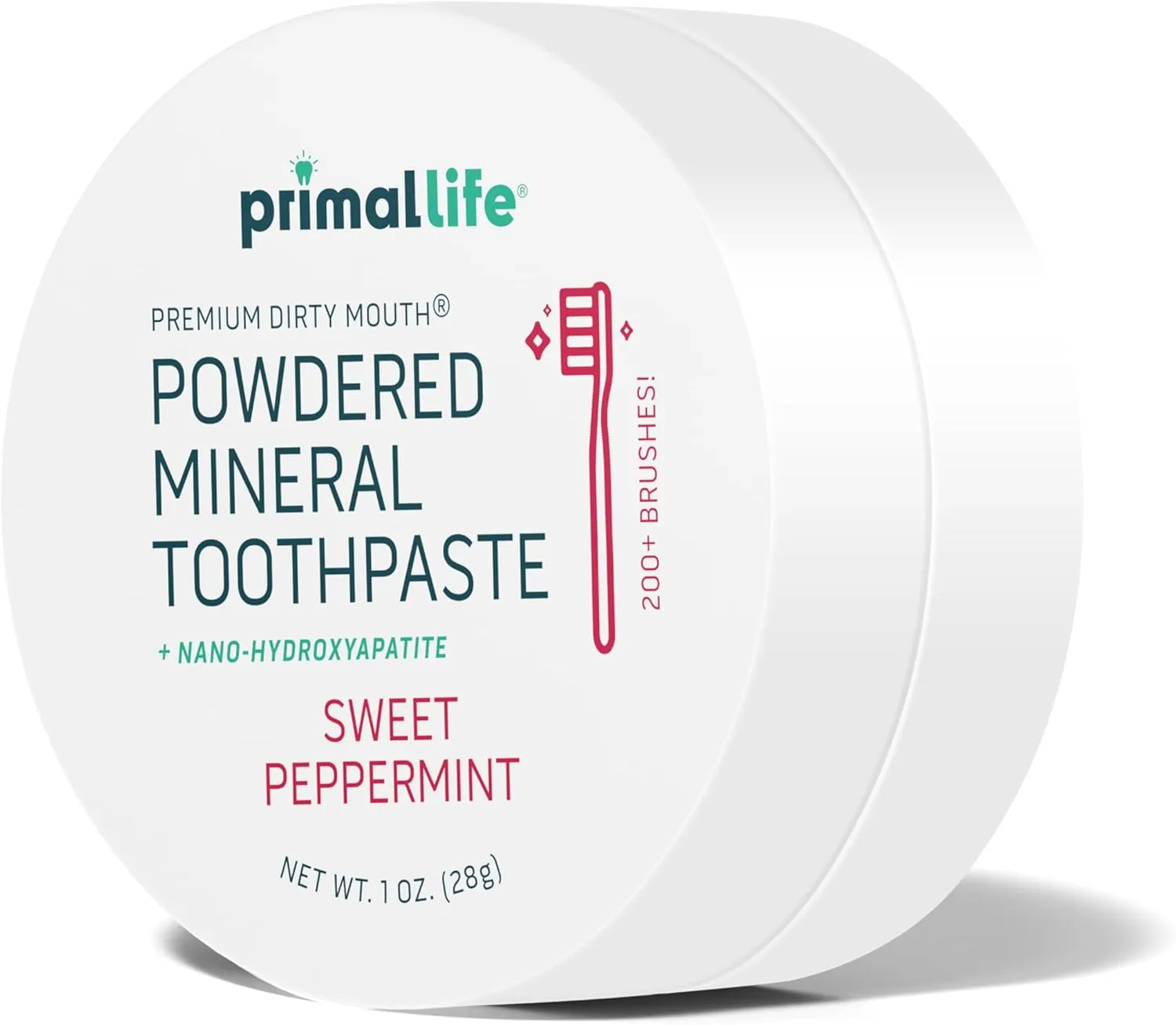 Primal Life Organics - Dirty Mouth Toothpowder, Tooth Cleaning Powder, Flavored Essential Oils with Natural Kaolin & Bentonite Clay, Good for 200  Brushings, Organic, Vegan (Sweet Peppermint, 1 oz)