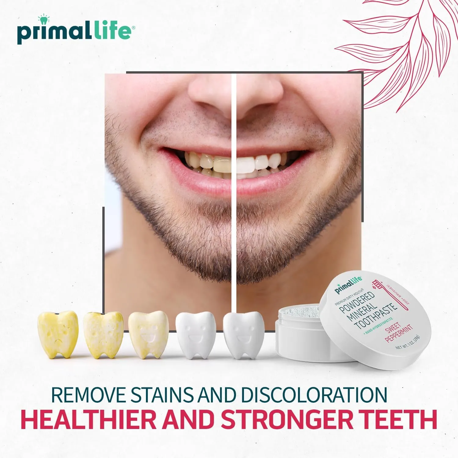 Primal Life Organics - Dirty Mouth Toothpowder, Tooth Cleaning Powder, Flavored Essential Oils with Natural Kaolin & Bentonite Clay, Good for 200  Brushings, Organic, Vegan (Sweet Peppermint, 1 oz)