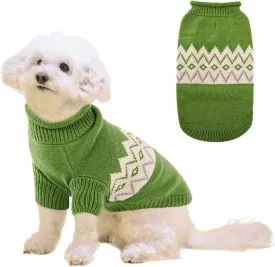 Queenmore Warm Dog Sweater, Soft Pet Knitwear, Knitted Pullover, Winter Pet Clothes for Small Medium Dogs Cats Green