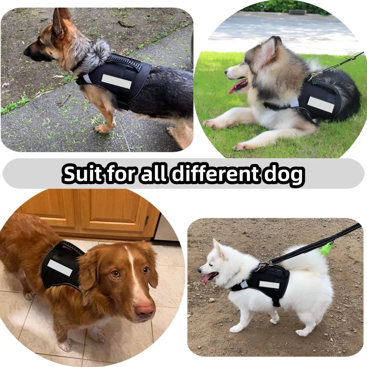Reflective Tactical Dog Harness for Large Dogs, No Pull Heavy Duty Dog Vest Harness with Handle, Adjustable Removable Service Harnesses for Dogs, Camouflage, L