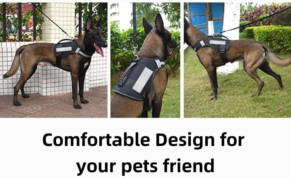 Reflective Tactical Dog Harness for Large Dogs, No Pull Heavy Duty Dog Vest Harness with Handle, Adjustable Removable Service Harnesses for Dogs, Camouflage, L
