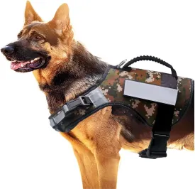 Reflective Tactical Dog Harness for Large Dogs, No Pull Heavy Duty Dog Vest Harness with Handle, Adjustable Removable Service Harnesses for Dogs, Camouflage, L