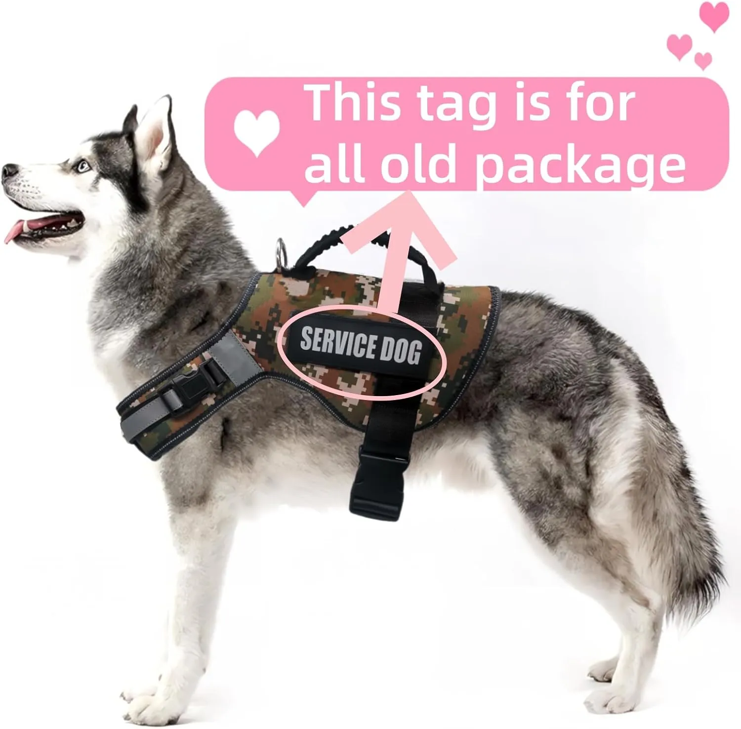 Reflective Tactical Dog Harness for Large Dogs, No Pull Heavy Duty Dog Vest Harness with Handle, Adjustable Removable Service Harnesses for Dogs, Camouflage, L