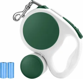 Retractable Dog Leash, 10 ft Lightweight, with Waste Bag Dispenser, Tangle-Free, for Dogs up to 33 lbs, Retro Green
