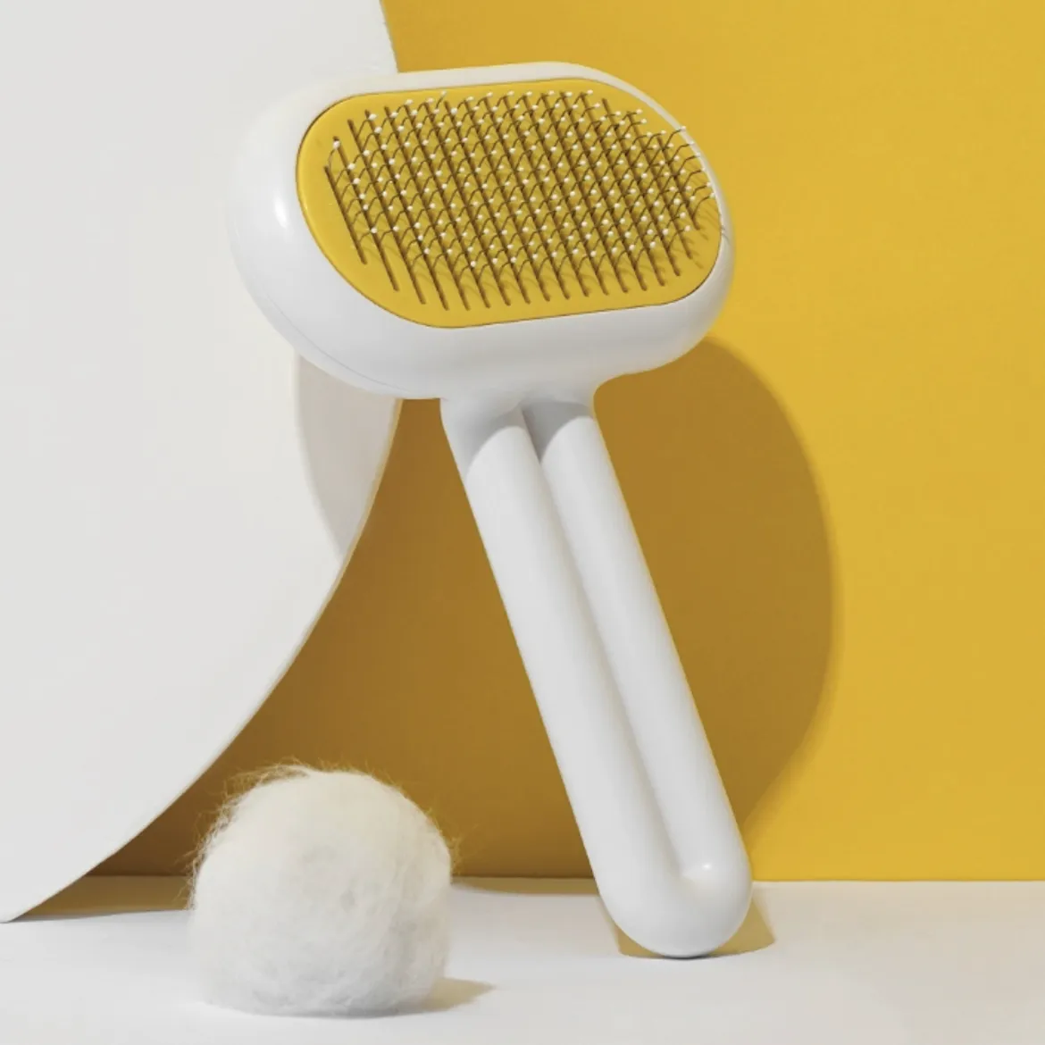 Self-Cleaning Yellow Pet Grooming One-Click Hair Brush