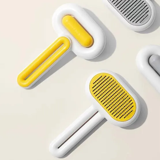 Self-Cleaning Yellow Pet Grooming One-Click Hair Brush