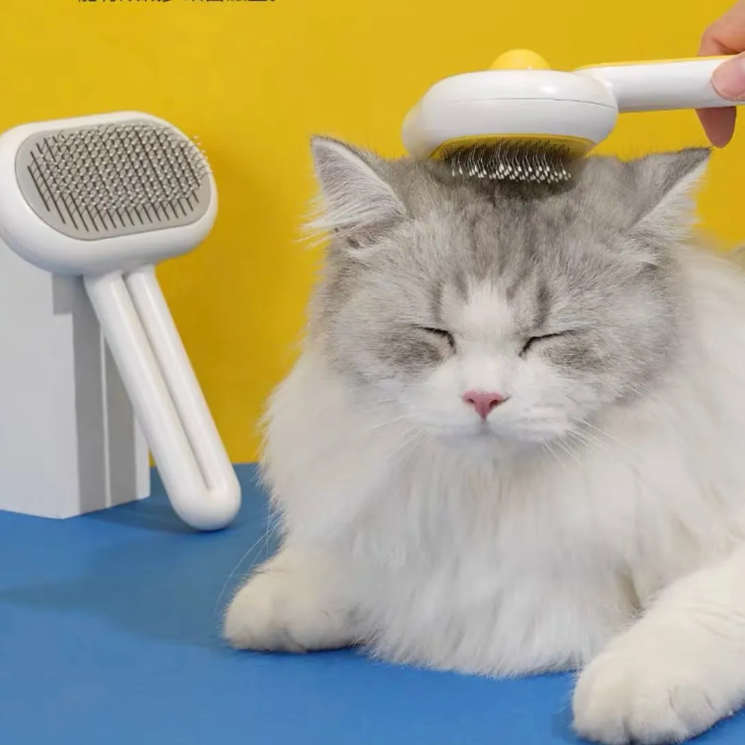 Self-Cleaning Yellow Pet Grooming One-Click Hair Brush