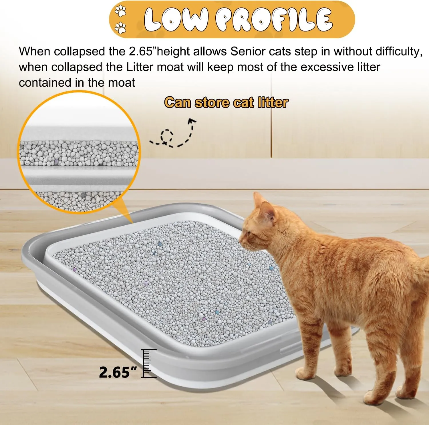 Senior Cat Litter Box with Mat, Low Entry for Arthritic Cat, Handicap Disabled Cats, Sick Frail Cats, Older Feeble