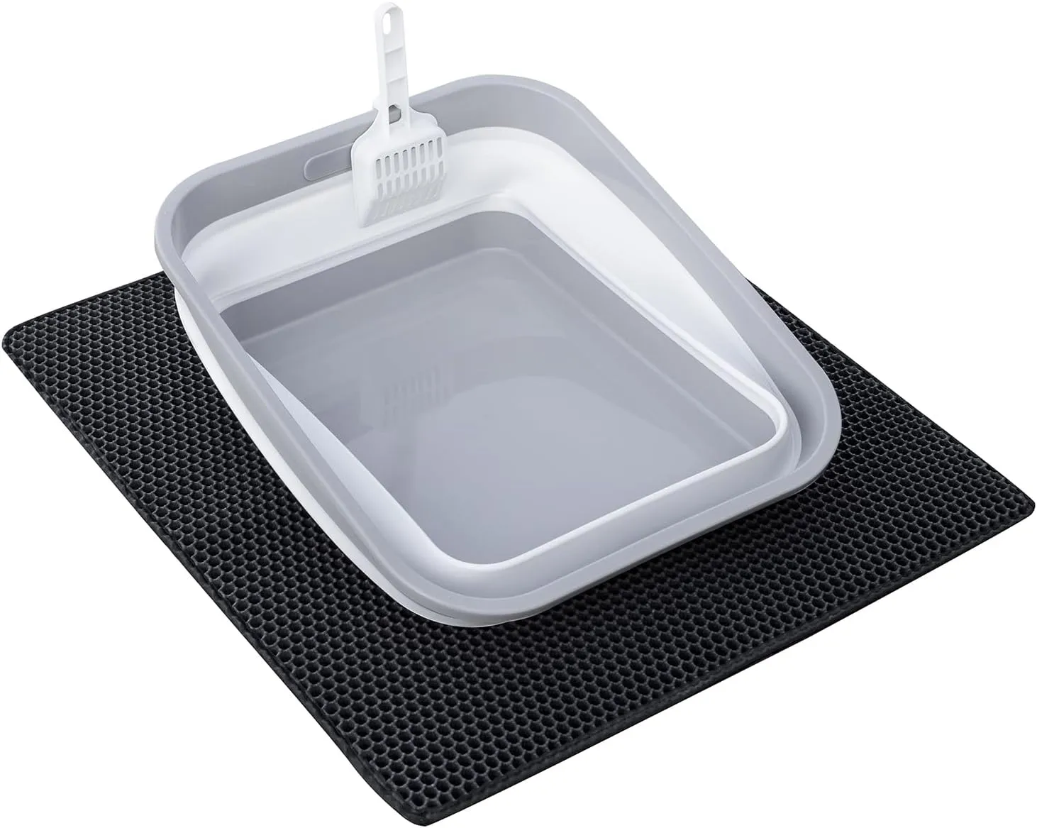 Senior Cat Litter Box with Mat, Low Entry for Arthritic Cat, Handicap Disabled Cats, Sick Frail Cats, Older Feeble