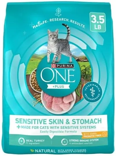 Sensitive Skin & Stomach, Dry Cat Food, Turkey, 3.5 Lb Bag, Real Turkey is The #1 Ingredient, Omega-6 Fatty Acids, with 34 Percent Protein