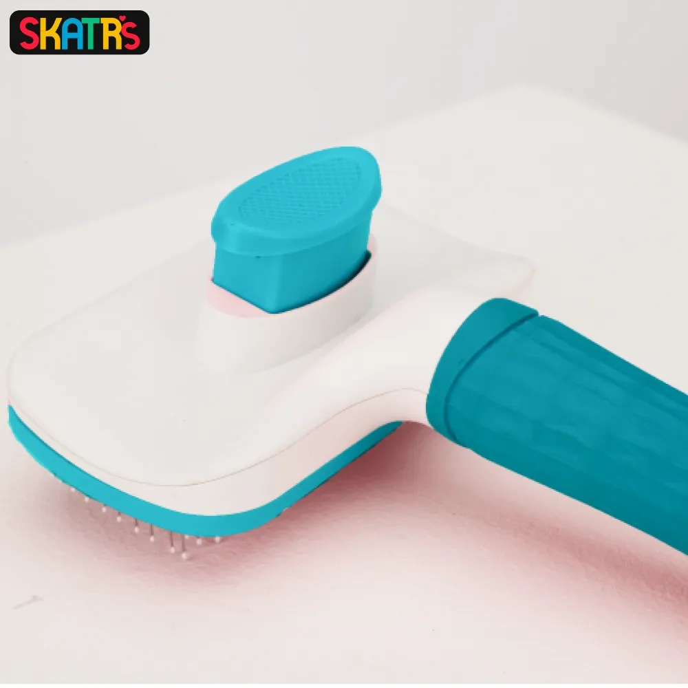 Skatrs Self Clean Slicker Brush with Metal Bristles for Dogs and Cats (Blue)