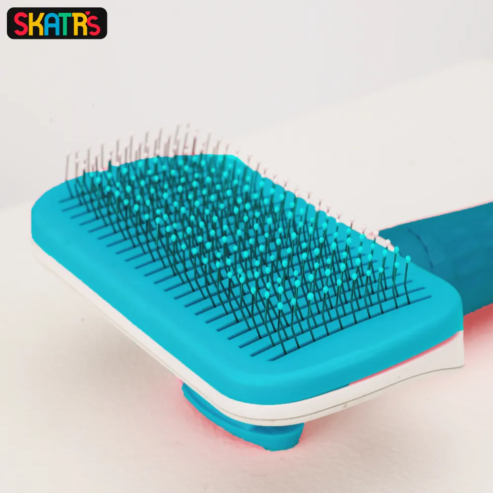 Skatrs Self Clean Slicker Brush with Metal Bristles for Dogs and Cats (Blue)