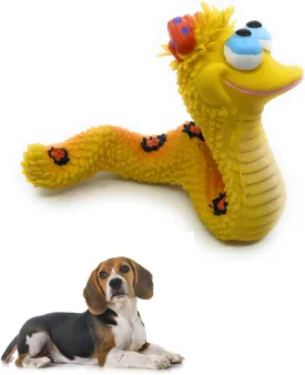Smiley Snake Sensory Squeaky Rubber Dog Toy for Small & Medium Dogs (Green) Natural Rubber (Latex) Lead Chemical-Free Soft Unstuffed (Yellow)
