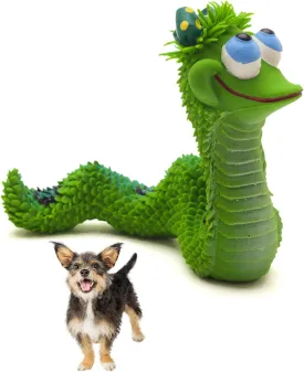 Smiley Snake Sensory Squeaky Rubber Dog Toy for Small & Medium Dogs (Green) Natural Rubber (Latex) Lead Chemical-Free Soft Unstuffed
