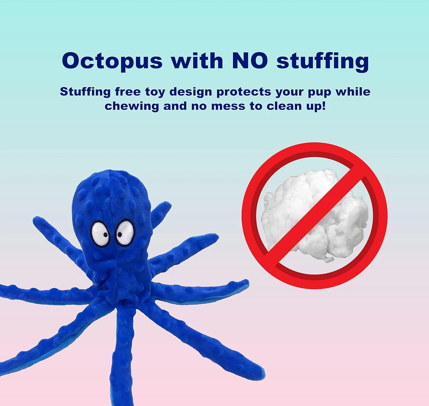 Squeaky Dog Toys Octopus - No Stuffing for Small, Medium and Large Breeds, Tough Dog Toys to Keep Them Busy, Durable and Soft Crinkle Plush Puppy Chew Toys for Teething and Boredom (Blue Octopus 1PC)