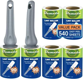 Sticky Lint Roller for Pet Hair: Lint Remover for Dog Cat Hair Mega Value Set 540 Sheets 2 Handles 6 Rollers Fur Removal for Clothes Couch Furniture