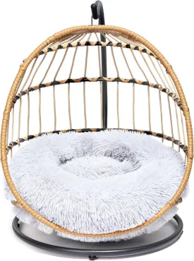 SWITTE Cat Bed Pet Egg Chair Hanging Swing Bed Hand Made Rattan Hammock with Removable Soft Cushion Easy Cleaning Suitable Small Dog & Cats and Indoors & Outdoors-Light Grey