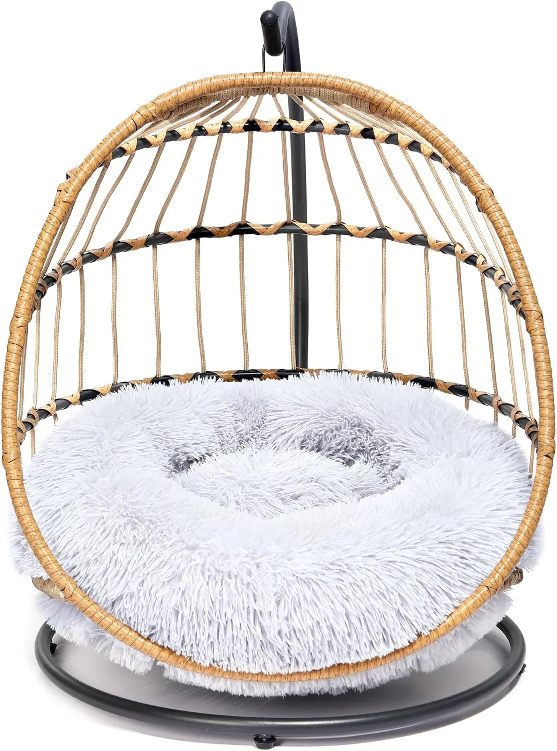 SWITTE Cat Bed Pet Egg Chair Hanging Swing Bed Hand Made Rattan Hammock with Removable Soft Cushion Easy Cleaning Suitable Small Dog & Cats and Indoors & Outdoors-Light Grey