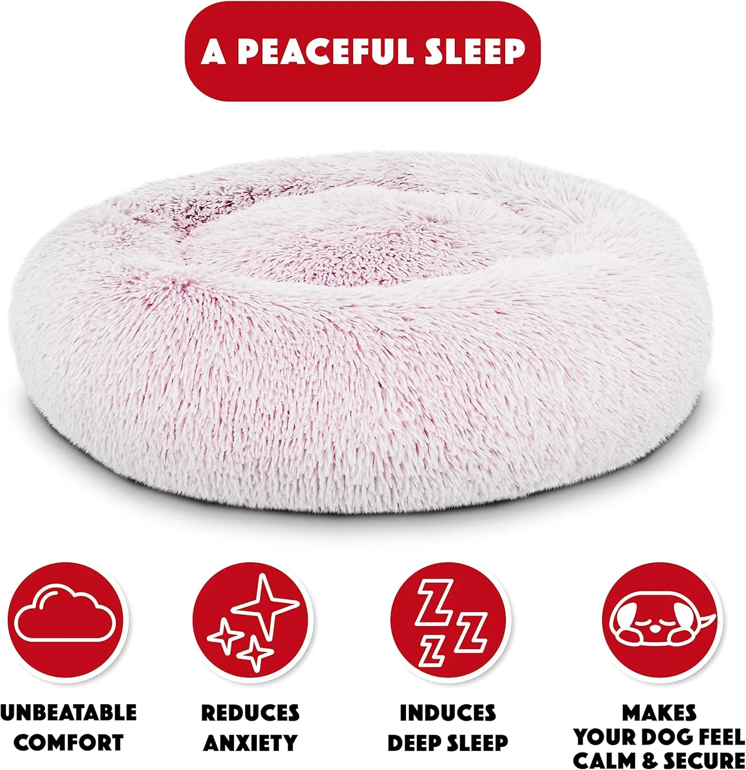 The Dogs Bed Sound Sleep Original Calming Dog & Cat Bed, Anti-Anxiety Plush Faux Fur Donut Nest Snuggler, with Removable Cover, Veterinary Approved