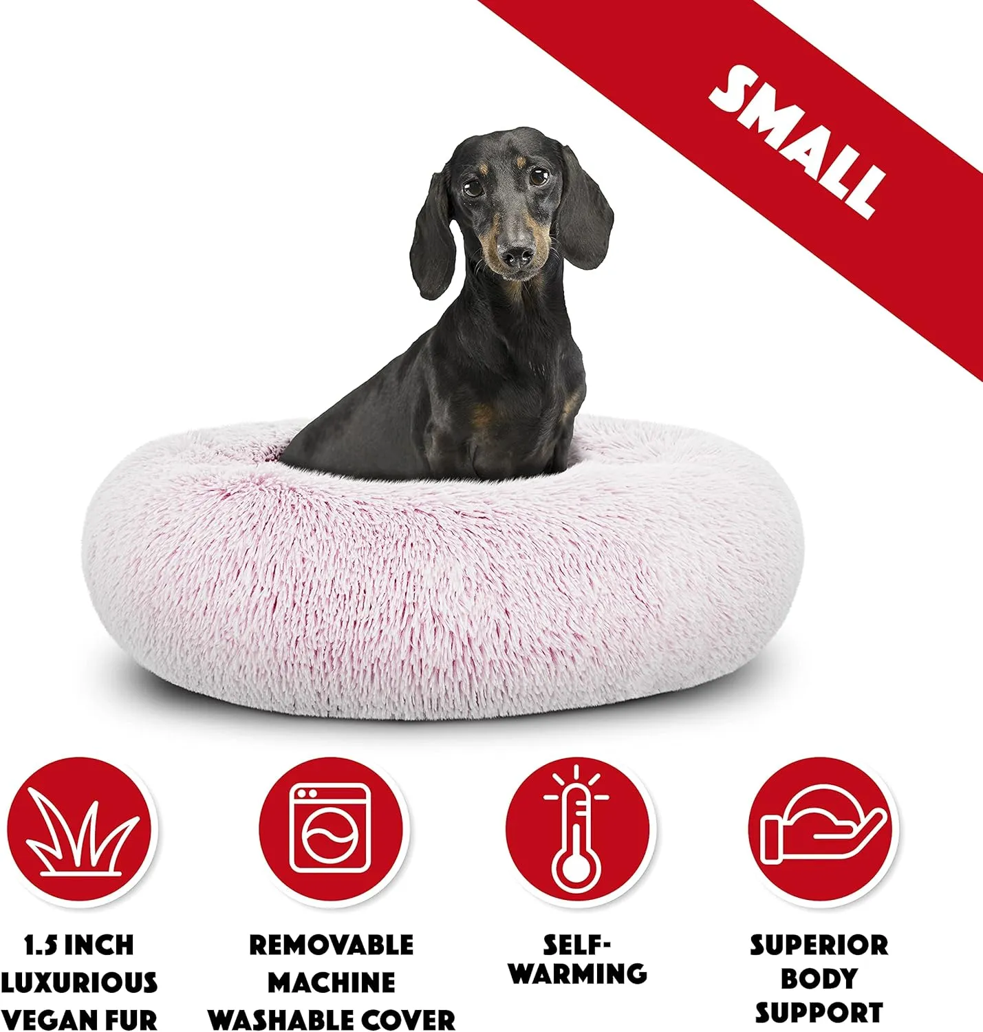 The Dogs Bed Sound Sleep Original Calming Dog & Cat Bed, Anti-Anxiety Plush Faux Fur Donut Nest Snuggler, with Removable Cover, Veterinary Approved