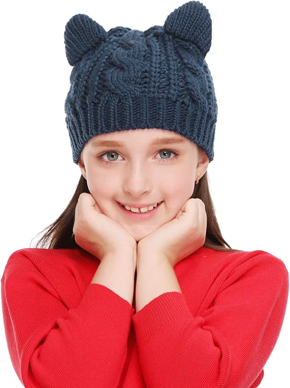 umbresen Cute Woollike Knitted CAT Kitty Ears Women Lady Girl Headgear Crochet Christmas Hats