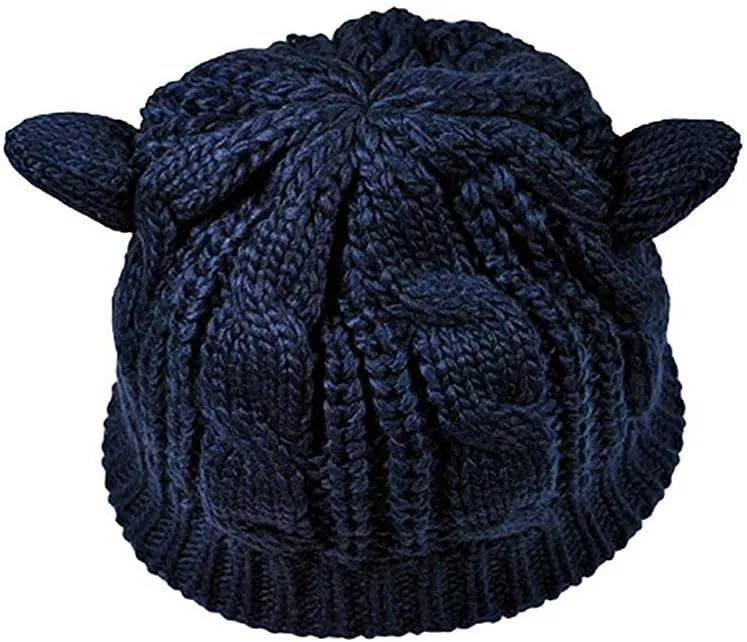 umbresen Cute Woollike Knitted CAT Kitty Ears Women Lady Girl Headgear Crochet Christmas Hats