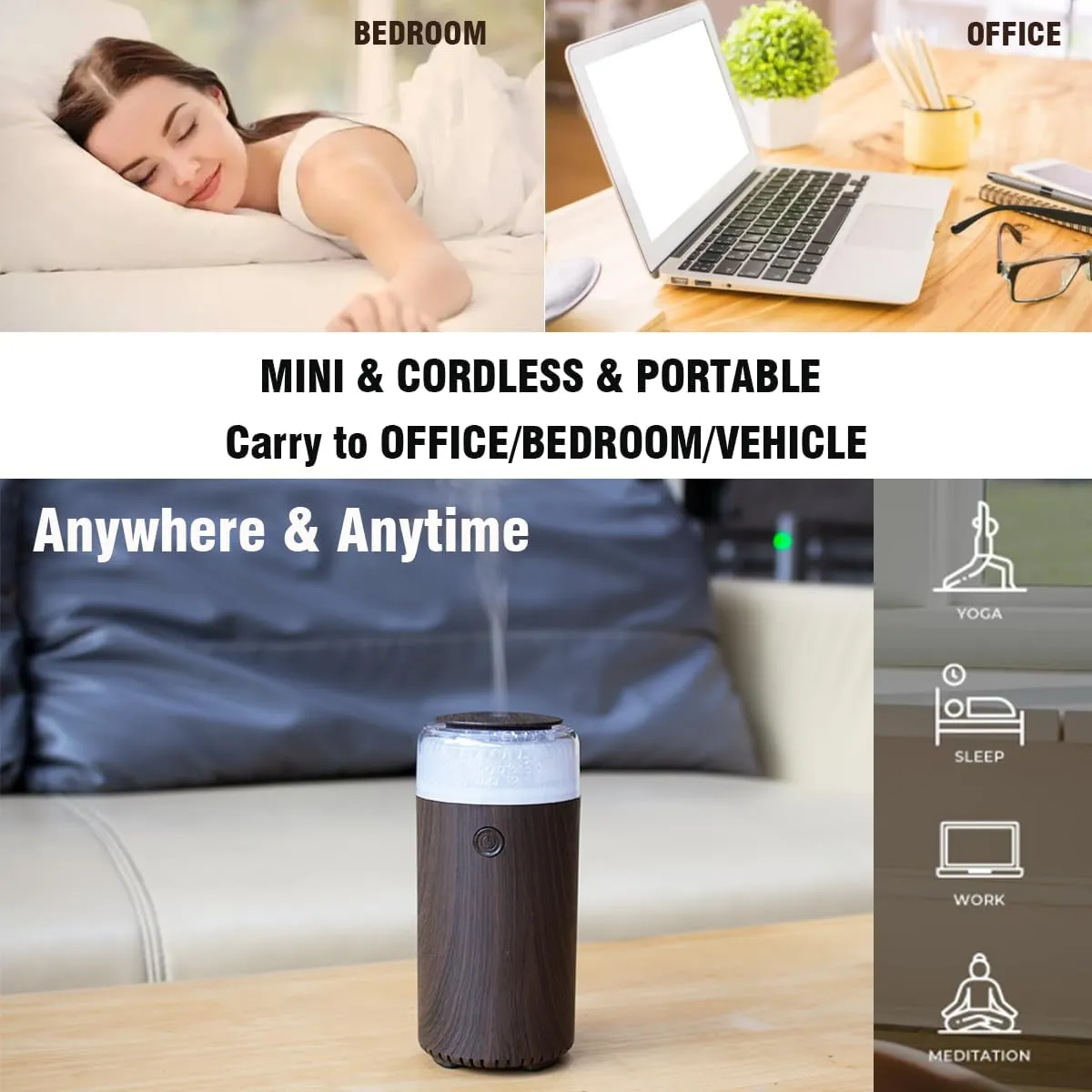 Unee Upgrade Car Diffuser,90ml USB Rechargeable Aroma Essential Oil Aromatherapy Humidifier Diffuser(Built-in Battery Dark Grey Wood Grain)