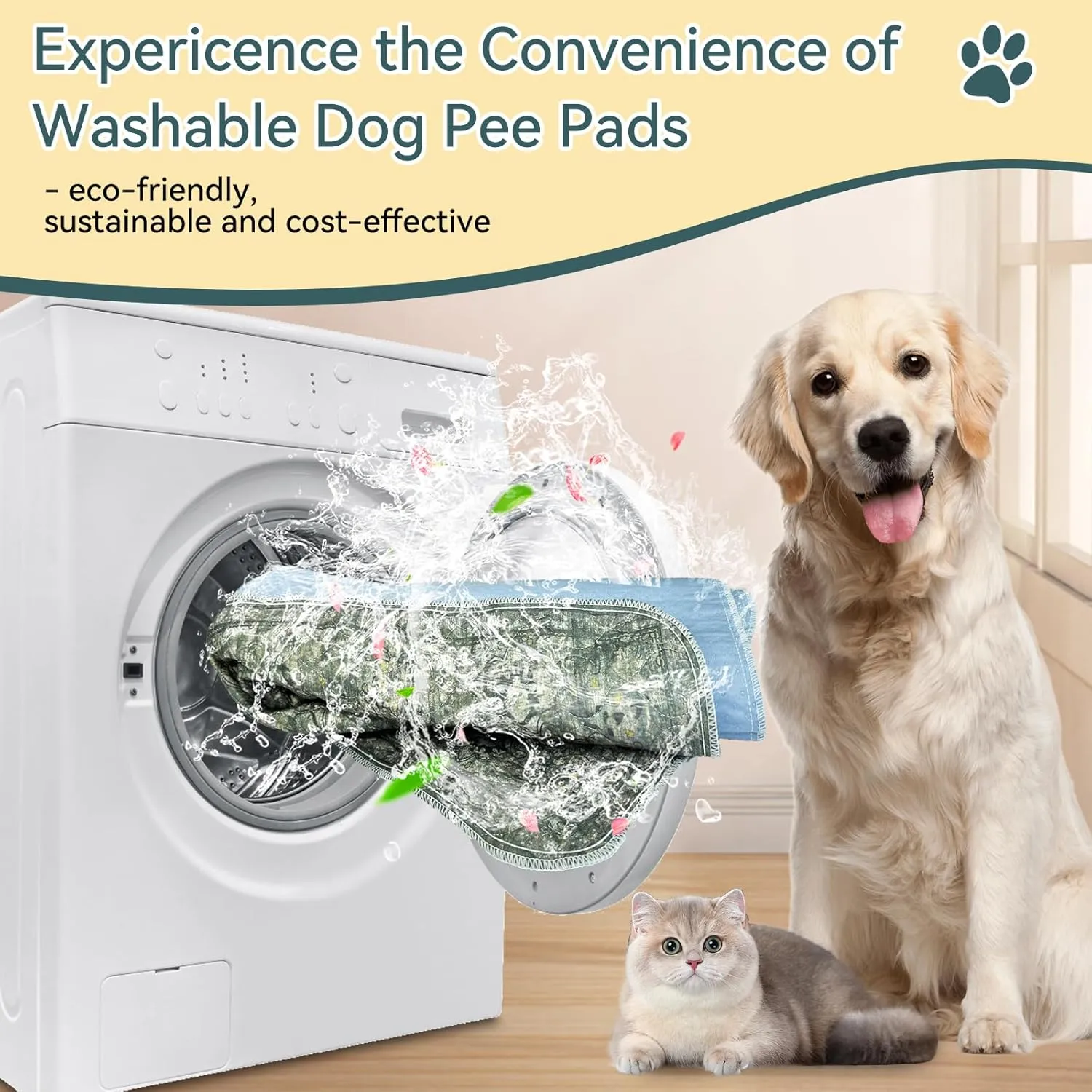 Washable Pee Pads for Dogs, Reusable Non-Slip Puppy Pads with Super Absorbent, Waterproof Rug for Training Travel Whelping Housebreaking Incontinence Crate