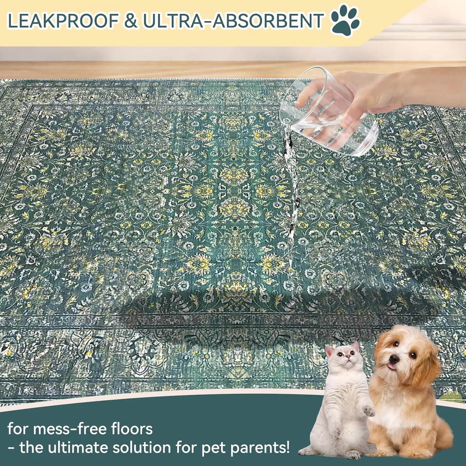 Washable Pee Pads for Dogs, Reusable Non-Slip Puppy Pads with Super Absorbent, Waterproof Rug for Training Travel Whelping Housebreaking Incontinence Crate