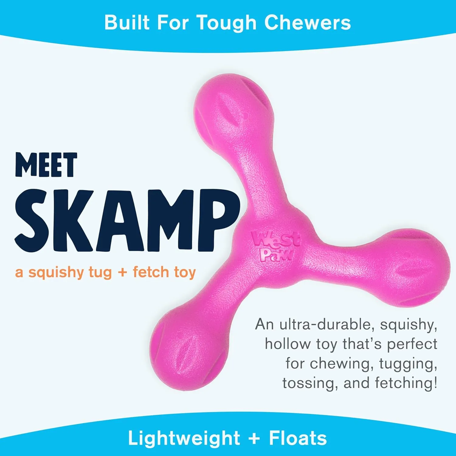 WEST PAW Zogoflex Air Skamp Tug-of-War Stick Dog Chew Toy  Hollow, Squishy Interactive Toy for Dogs, Puppies  for Chewing, Catch, Carry, Fetch, Dishwasher Safe, Latex-Free, Large 8.5", Hot Pink